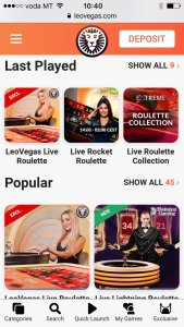 leo vegas mobile live casino game selection