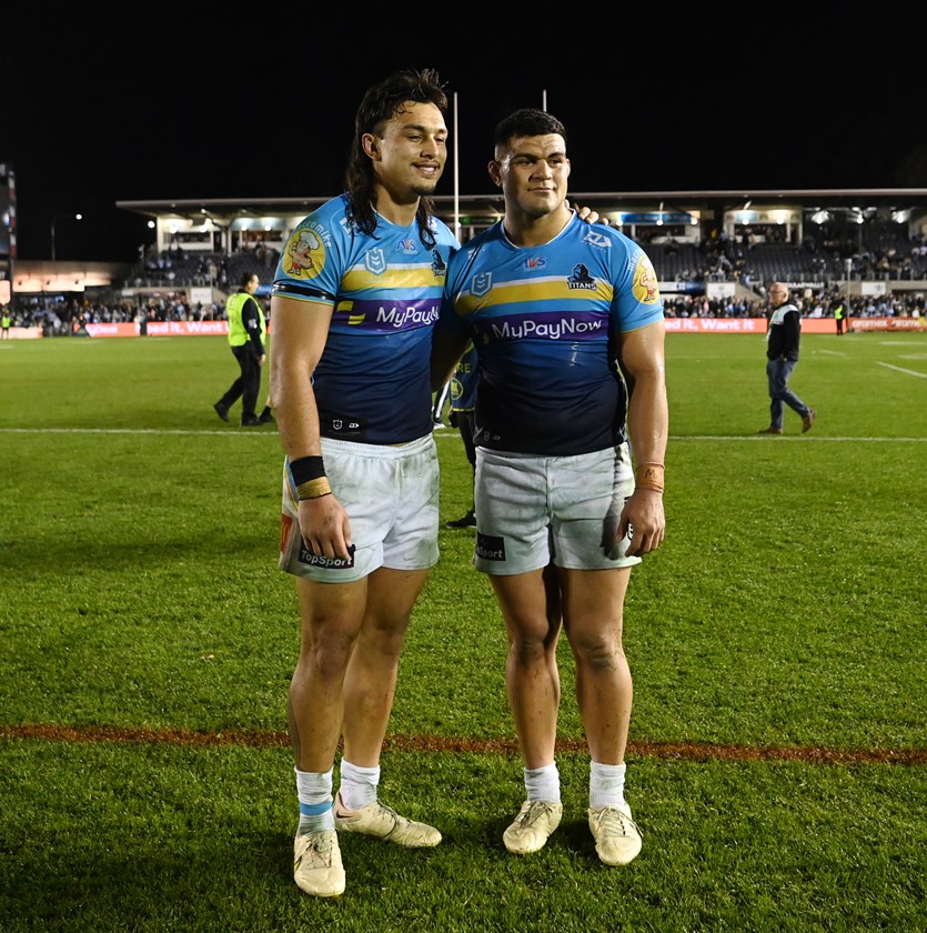 Titans teammates Tino Fa'asuamaleaui and David Fifita.