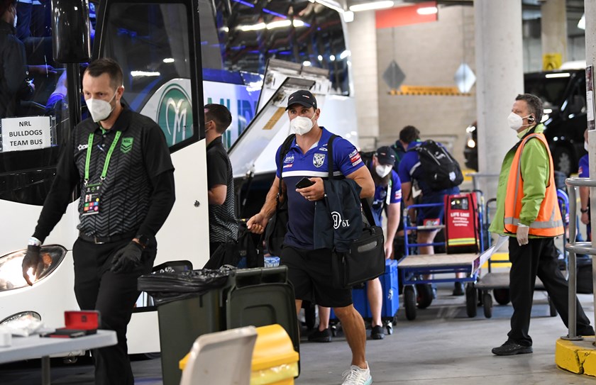 Trent Barrett arrives for Monday's clash with the Titans.