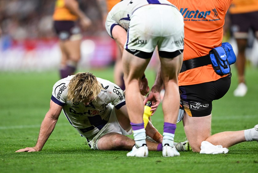 Nick Meaney goes over to check on Ryan Papenhuyzen last Friday night.