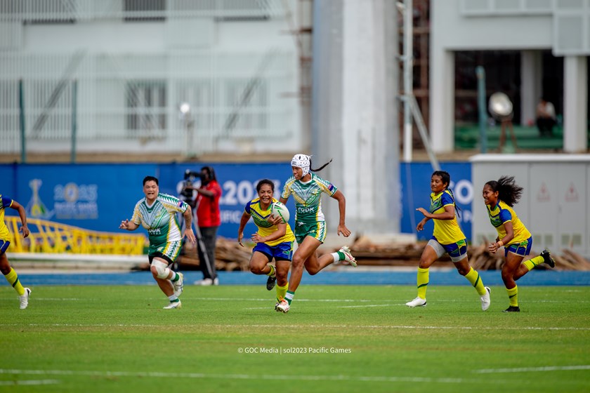 Chantay Kiria-Ratu races away to score for Cook Islands against Solomon Islands