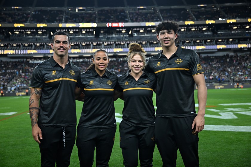 NRL 2025 Vegas Combine winners Adam Channel  (USA), Maria Arzuaga (Colombia), Renee Gonzalez (Canada) and Marcus D'Acre (Canada).