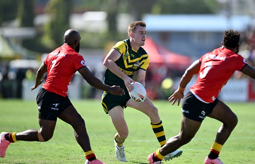 Lachlan Galvin in action against the PNG PM's XIII after his first season under Benji Marshall.